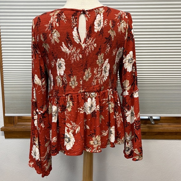 2X // Torrid Red Terracotta Floral Crinkled  Gauze Midi Babydoll Top - Picture 7 of 13